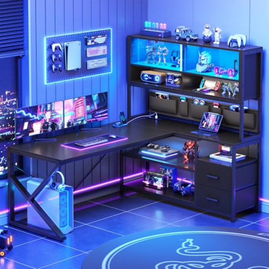 Desk Setup L Shaped - Игровой стол L-образной формы с полками