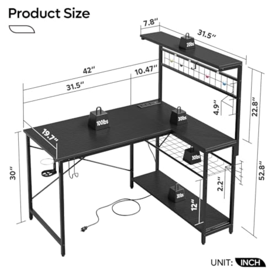 Игровой стол 42 L с розетками  – обзор и цена Desk Setup L Shaped