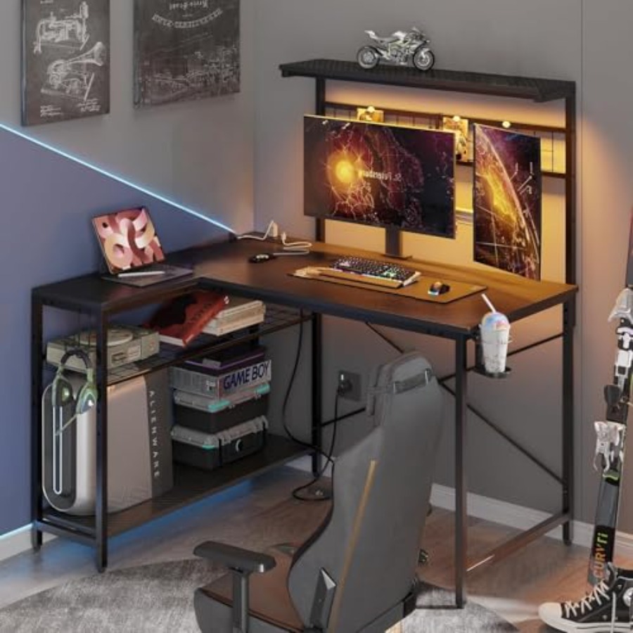 Игровой стол 42 L с розетками  – обзор и цена Desk Setup L Shaped