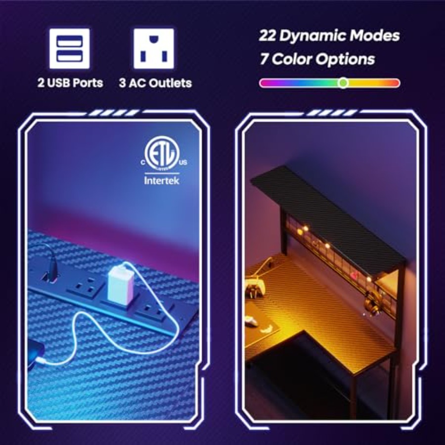 Игровой стол 42 L с розетками  – обзор и цена Desk Setup L Shaped
